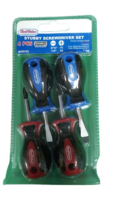 BEST VALUE 4pc Stubby Screw Driver Set