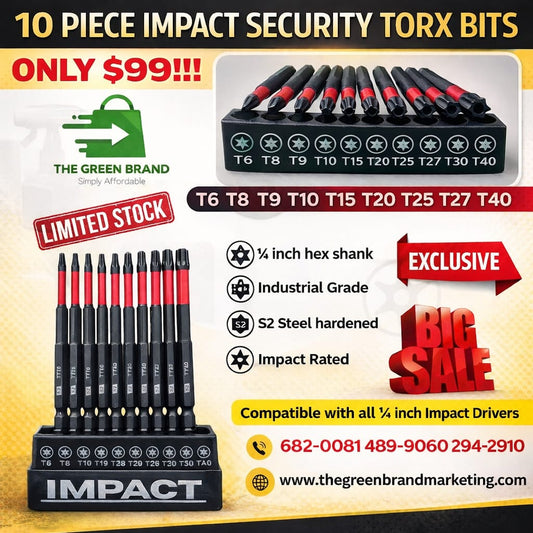 Industrial grade 10 piece hex shank magnetic Impact Torx security bits