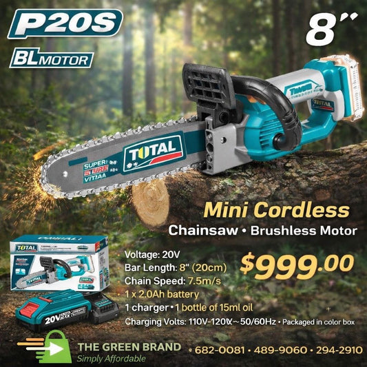 Total 20V chain saw with a 2 AH battery and charger