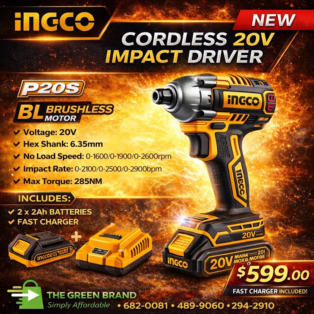 Ingco cordless 20v impact driver with 2 x 2ah batteries