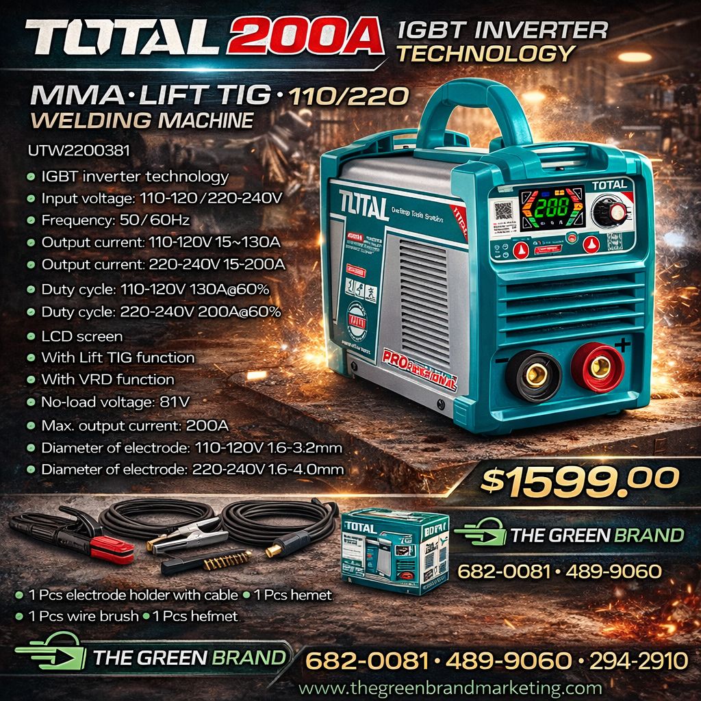 Total 200a IGBT inverter technology mma lift tig 110/220 welding machine