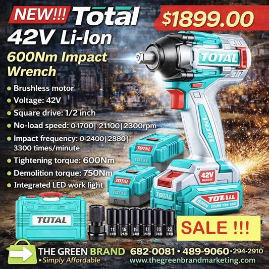 NEW!!! TOTAL 42V Li-Ion 600Nm Impact Wrench