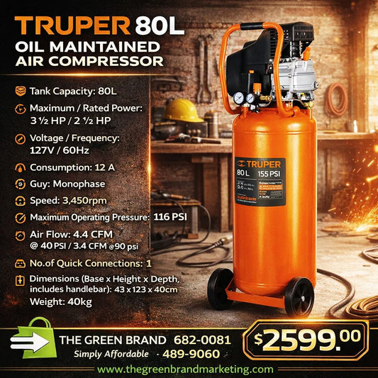 Truper 80L oil maintained air compressor