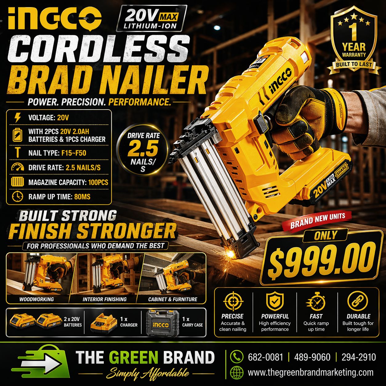 Ingco 20V cordless bard nailer kit