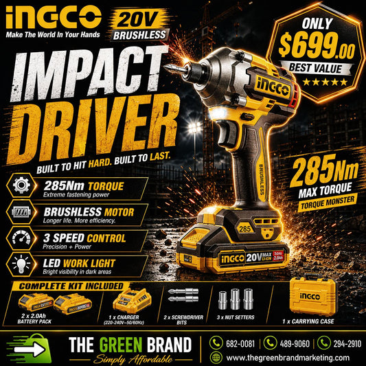Ingco 20V Cordless Impact Driver Set 285nm with 2 x 2ah batteries and charger