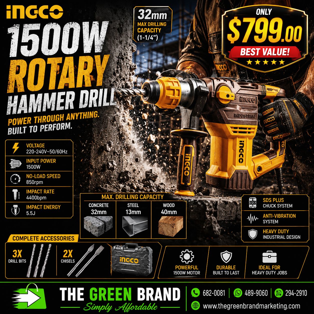 INGCO ROTARY HAMMER DRILL 1500W