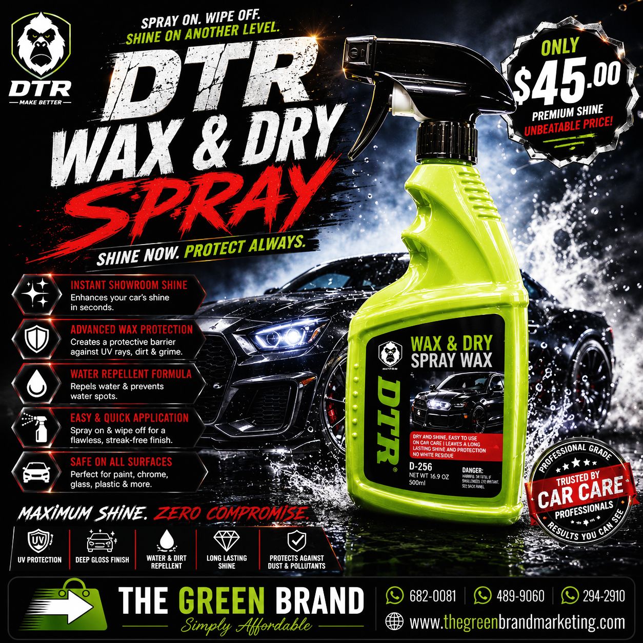 DTR Wax & Dry Spray wax 500ml D256