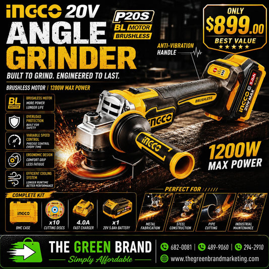 Ingco cordless angle grinder with 1 x 5ah battery