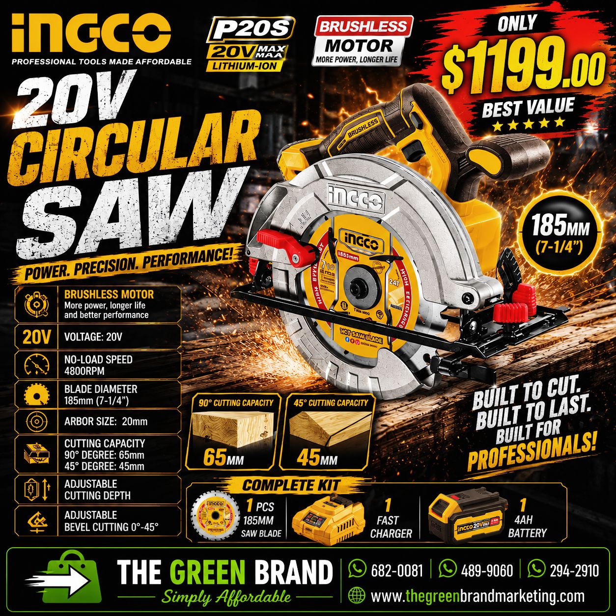 Ingco 20V Cordless circular saw with battery and charger