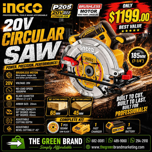 Ingco 20V Cordless circular saw with battery and charger