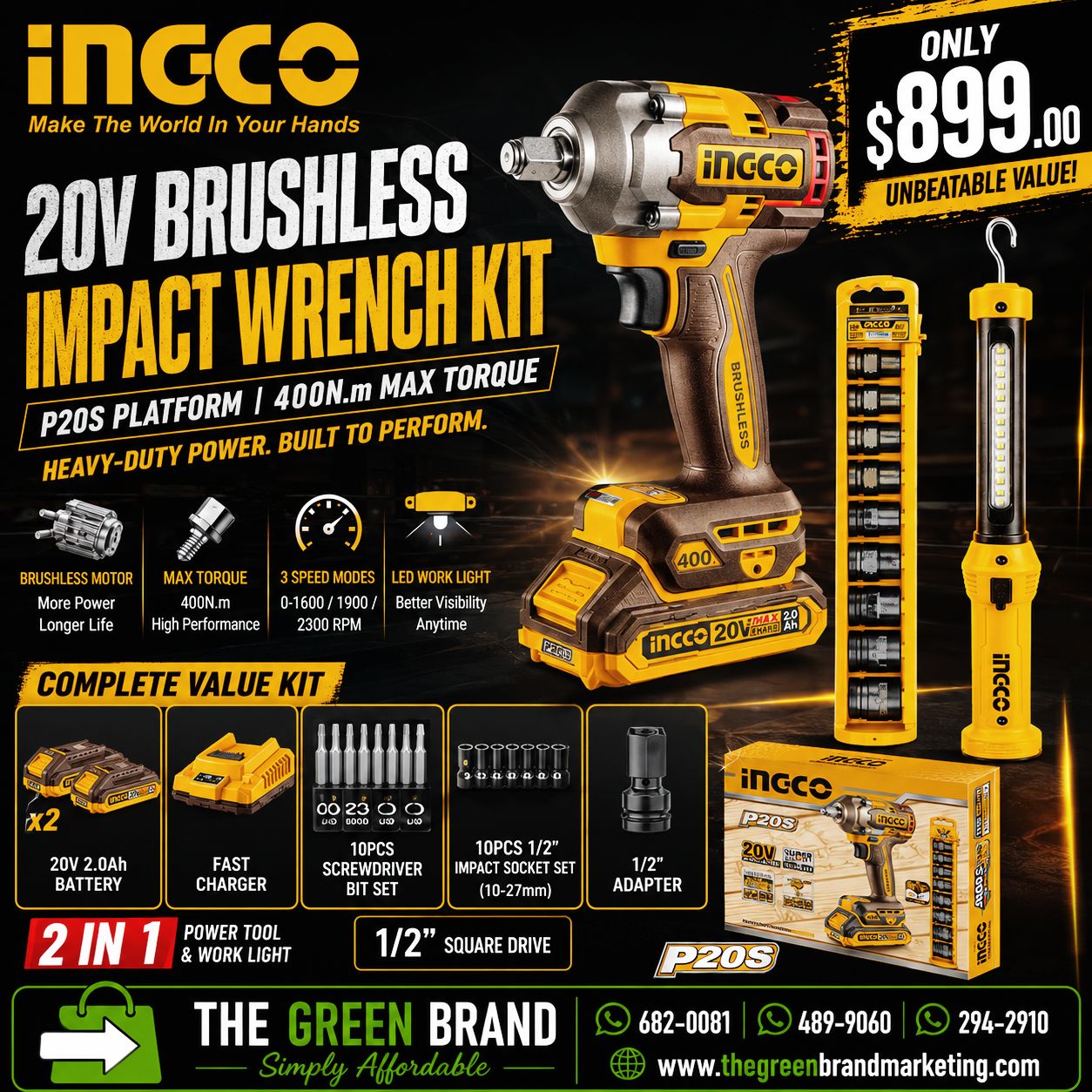 Ingco 400nm impact wrench combo 2 pc kit