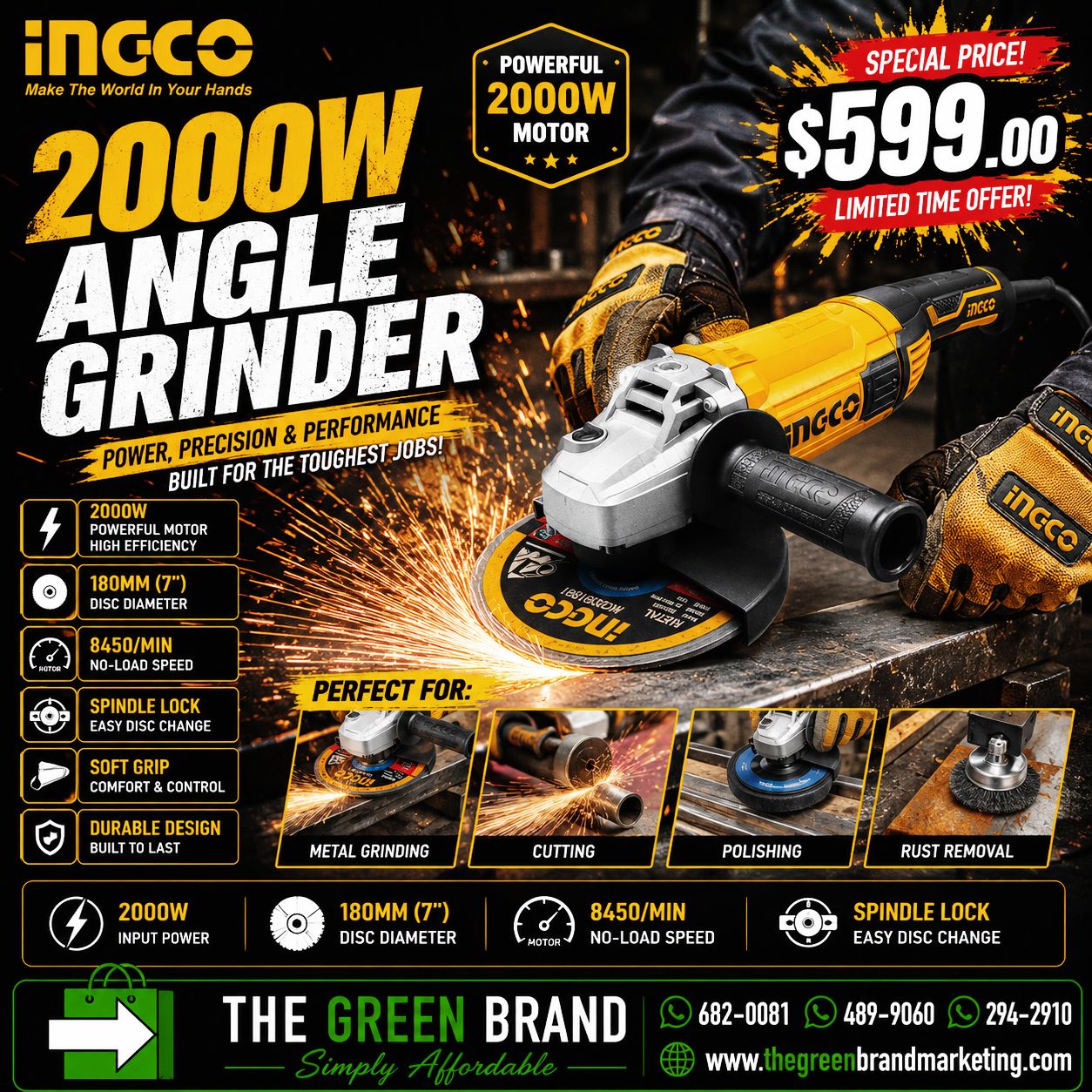 Ingco 2000W angle grinder 7 inch