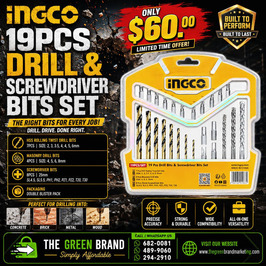 Ingco 19pc drill and screwdriver bit set