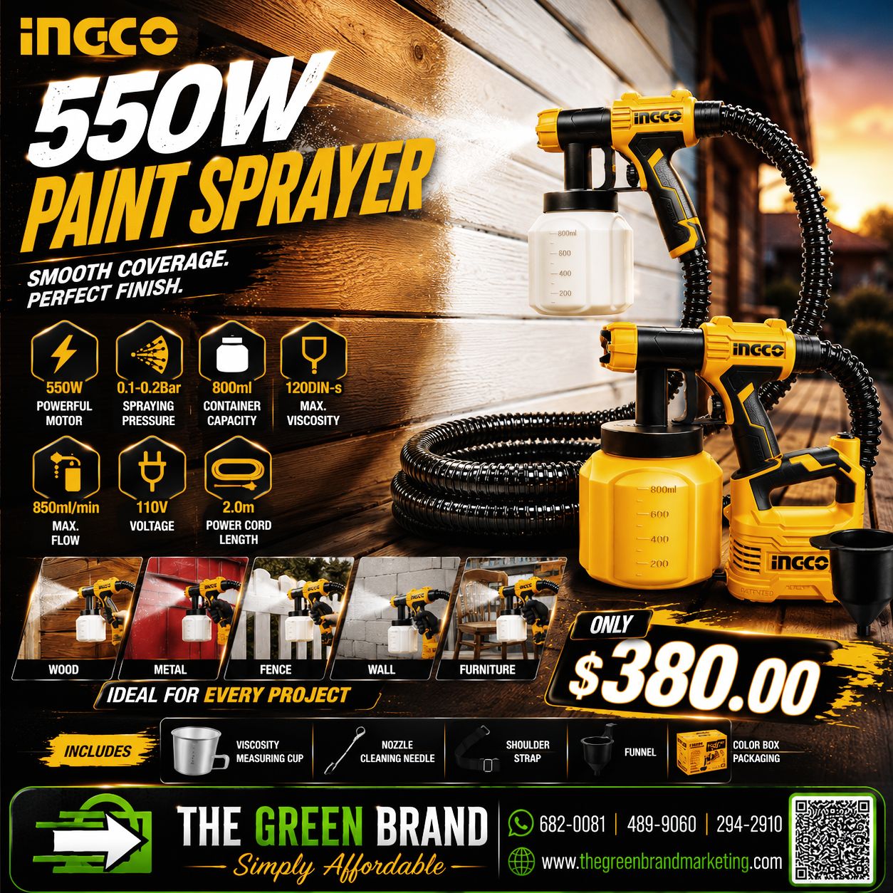 INGCO 550W HVLP Electric Spray Paint Gun