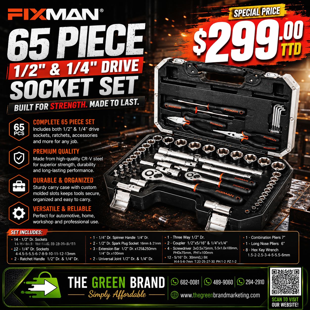 FIXMAN 65 Piece 1/2" & 1/4" Socket Set