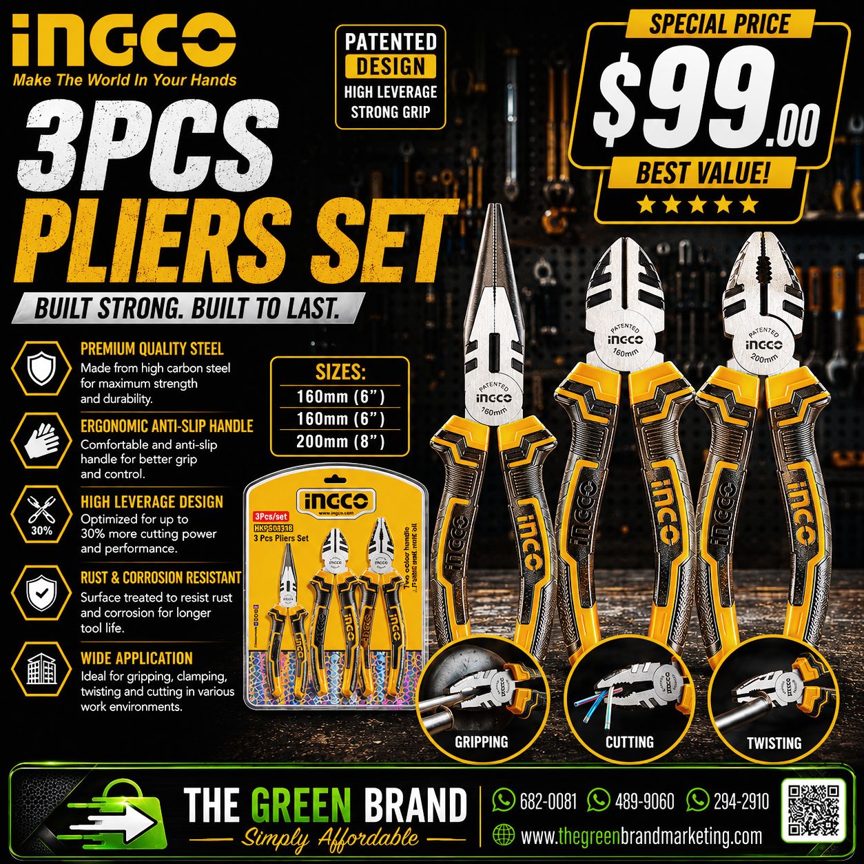 Ingco 3pc Pliers set