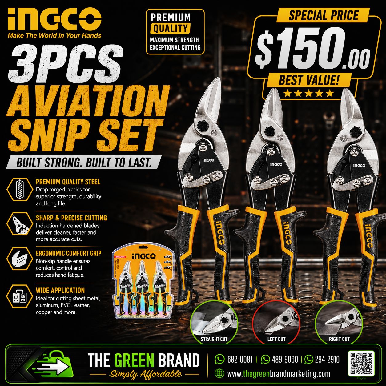 Ingco 3 piece aviation snip set