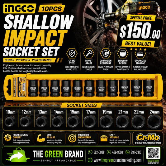 Ingco 10pc shallow impact socket