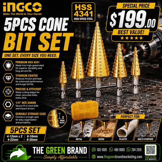 Ingco 5pc step drill bit set