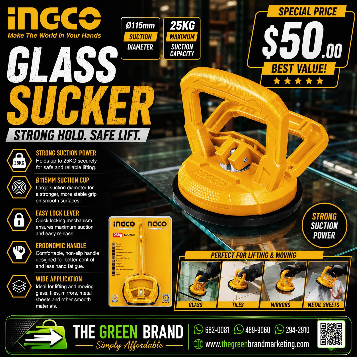 Ingco HSU012501 Glass Sucker – 25 Kilograms