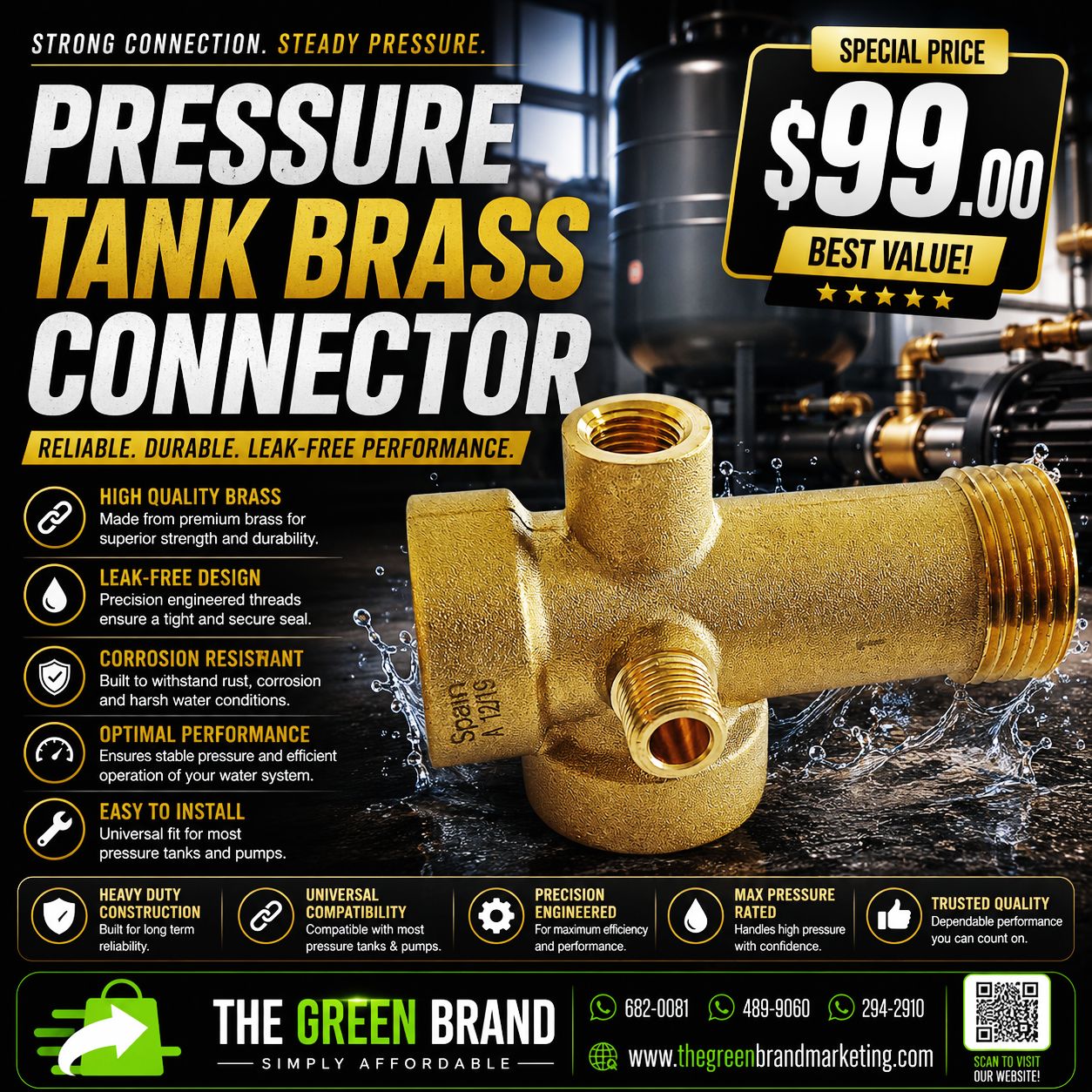 Brass connector for pressure tank