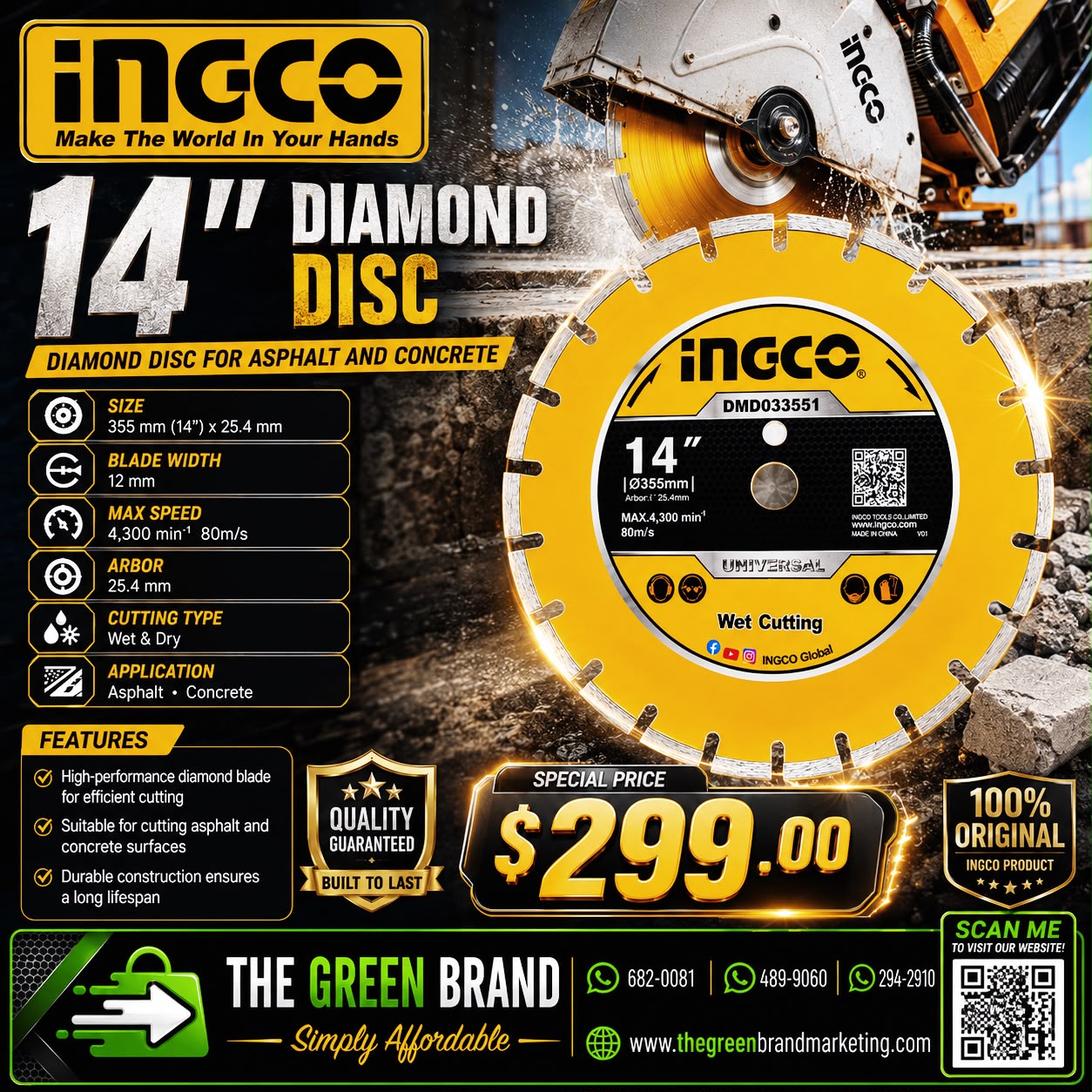 Ingco disc cutting diamond 14 inch and wet