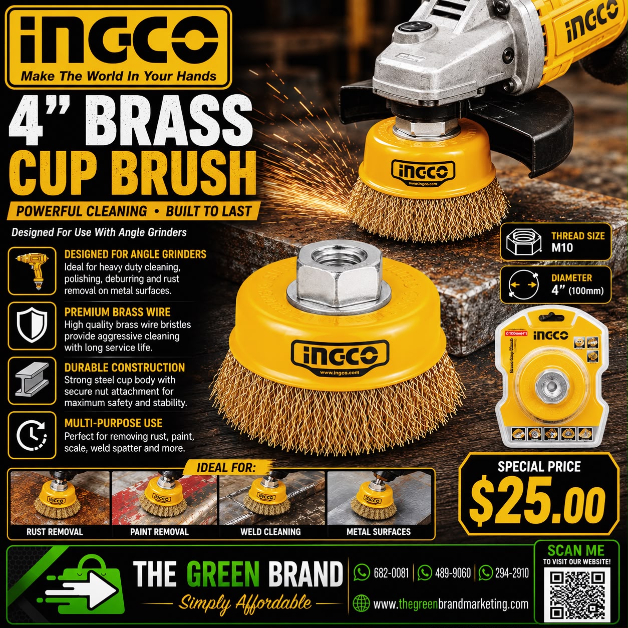 Ingco 4" Brass Cup Brush