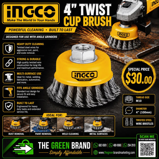 Ingco 4" Twisted Cup Brush