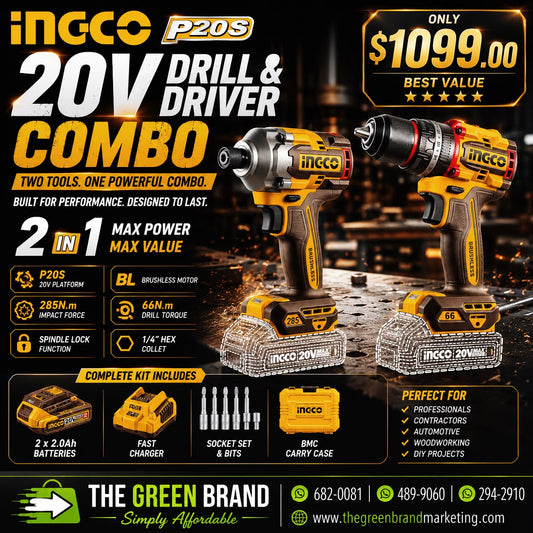 NEW!!! Drill and driver combo with hammer mode ingco 20v impact brushless driver 2 x 2ah batteries