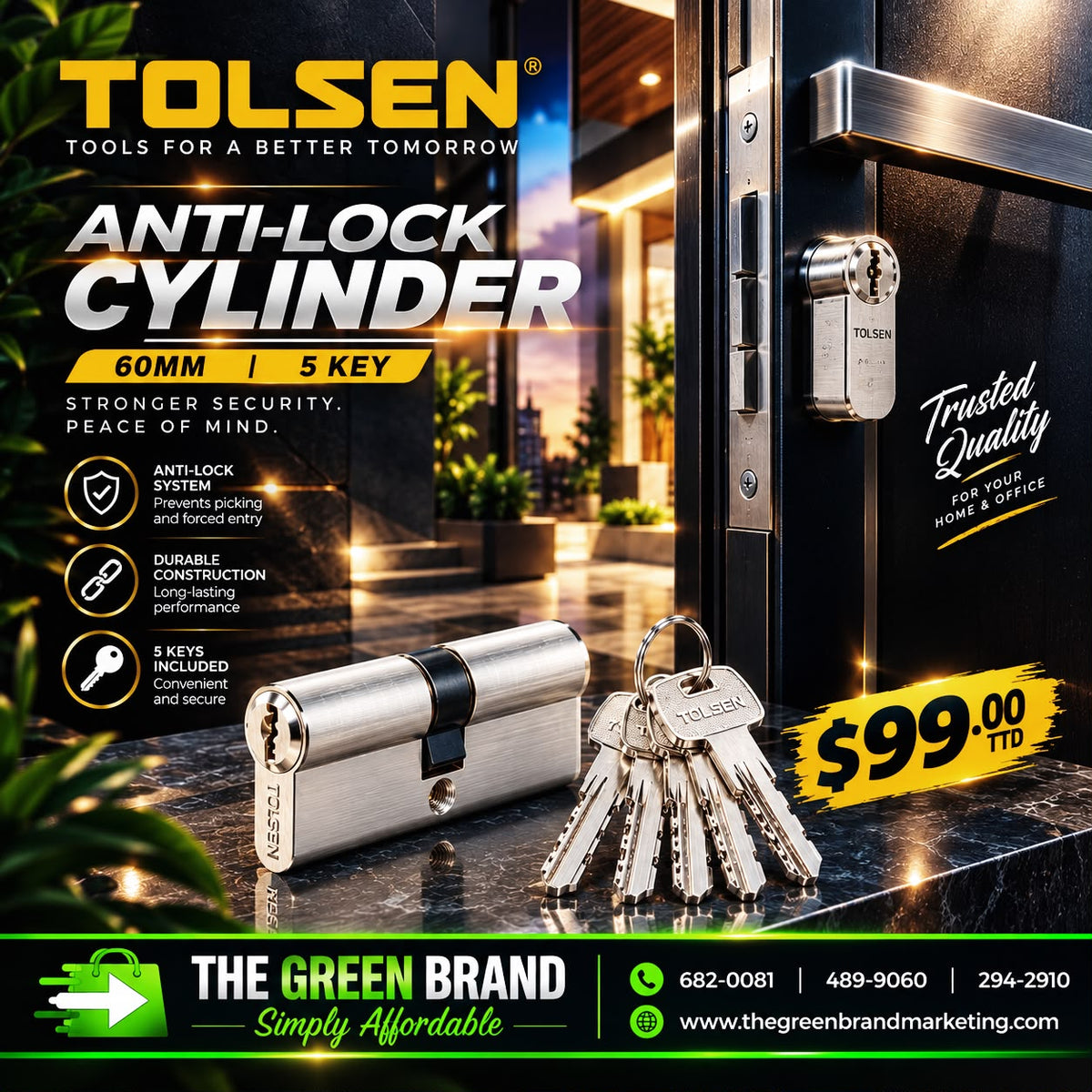 Tolsen anti-lock cylinder 60mm 5 key