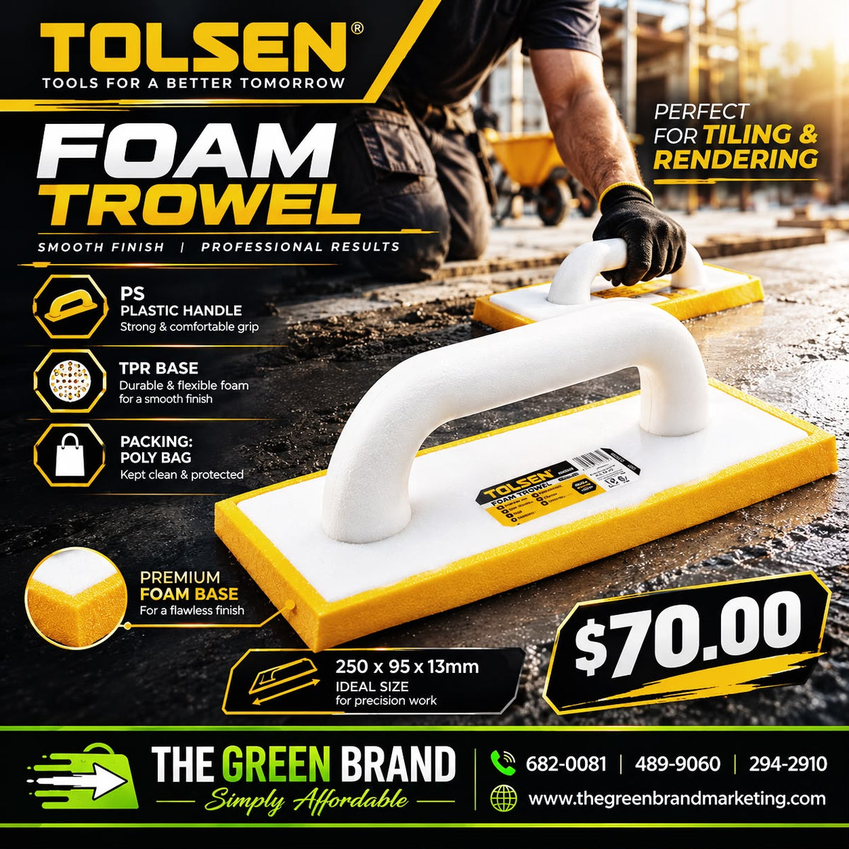 TOLSEN FOAM TROWEL 250 X 95 X 13MM