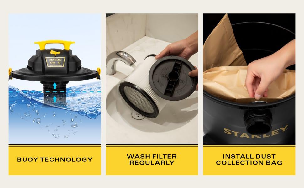 Stanley 12 Gallon 5.5 Peak HP 3 In 1 Wet Dry Vacuum Cleaner SL18199P