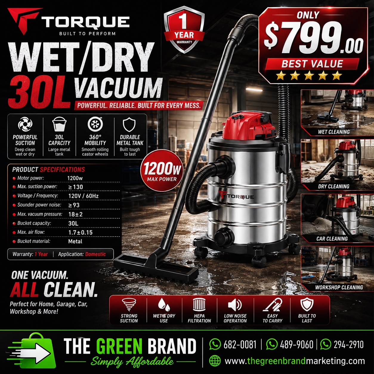 Torque 30L wet dry vacuum
