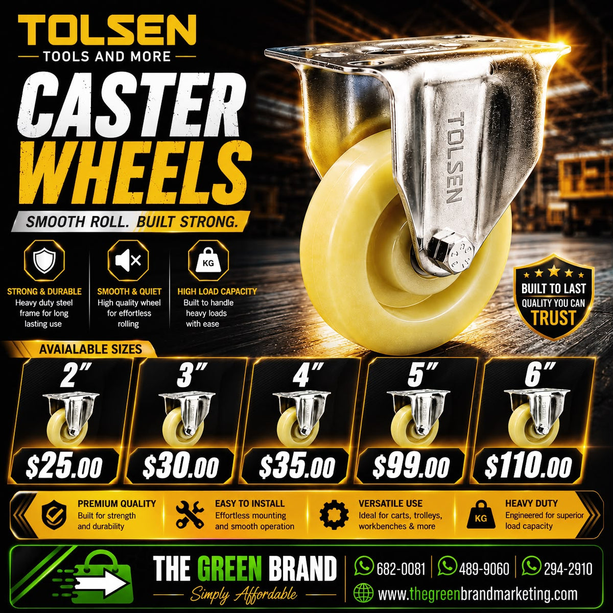 Tolsen fixed caster diameter 4" pp double ball