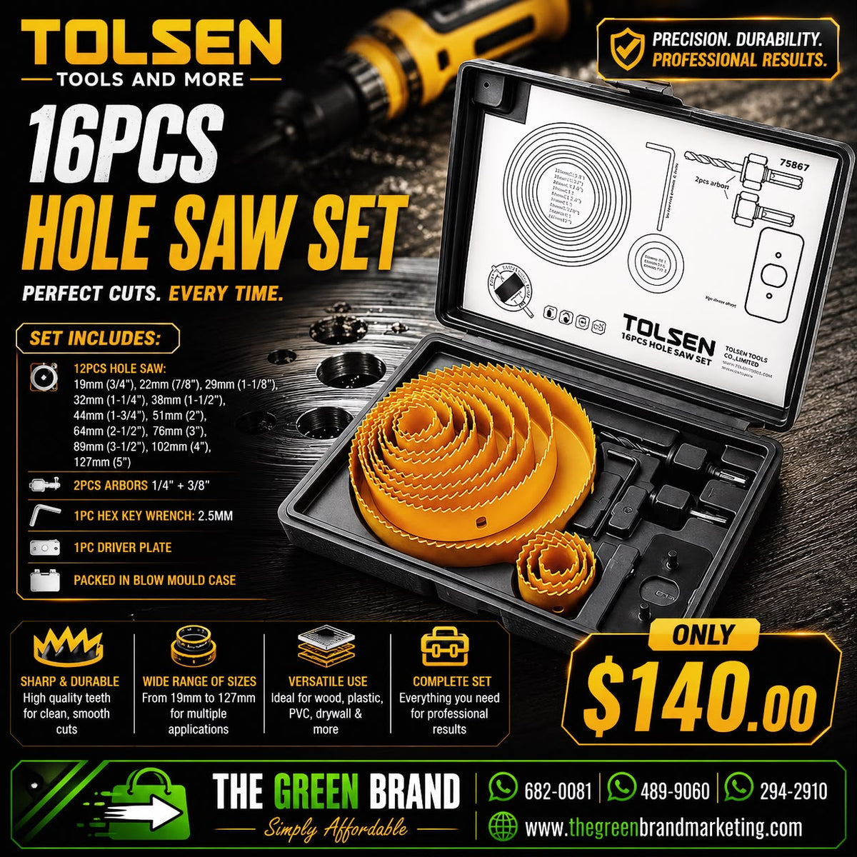 tolsen 16pc hole saw set
