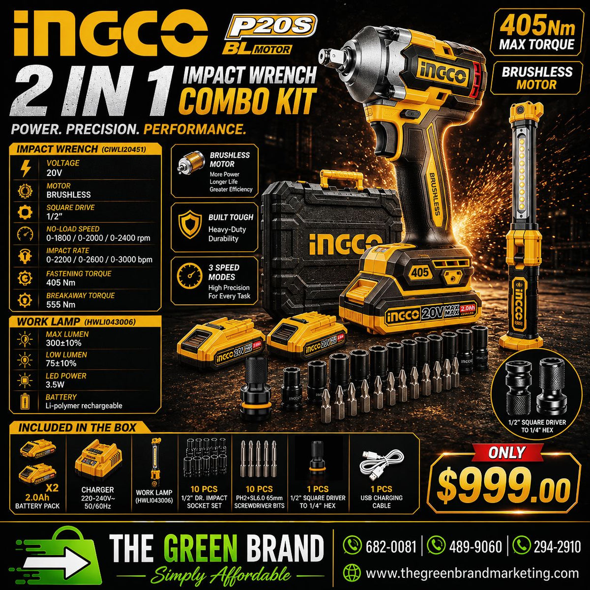 Ingco 2 in 1 Wrench and Light Combo