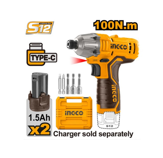 Ingco 12V Cordless impact driver with 2 batteries