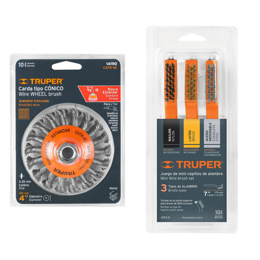 Truper wire wheel brush & mini wire brush set combo