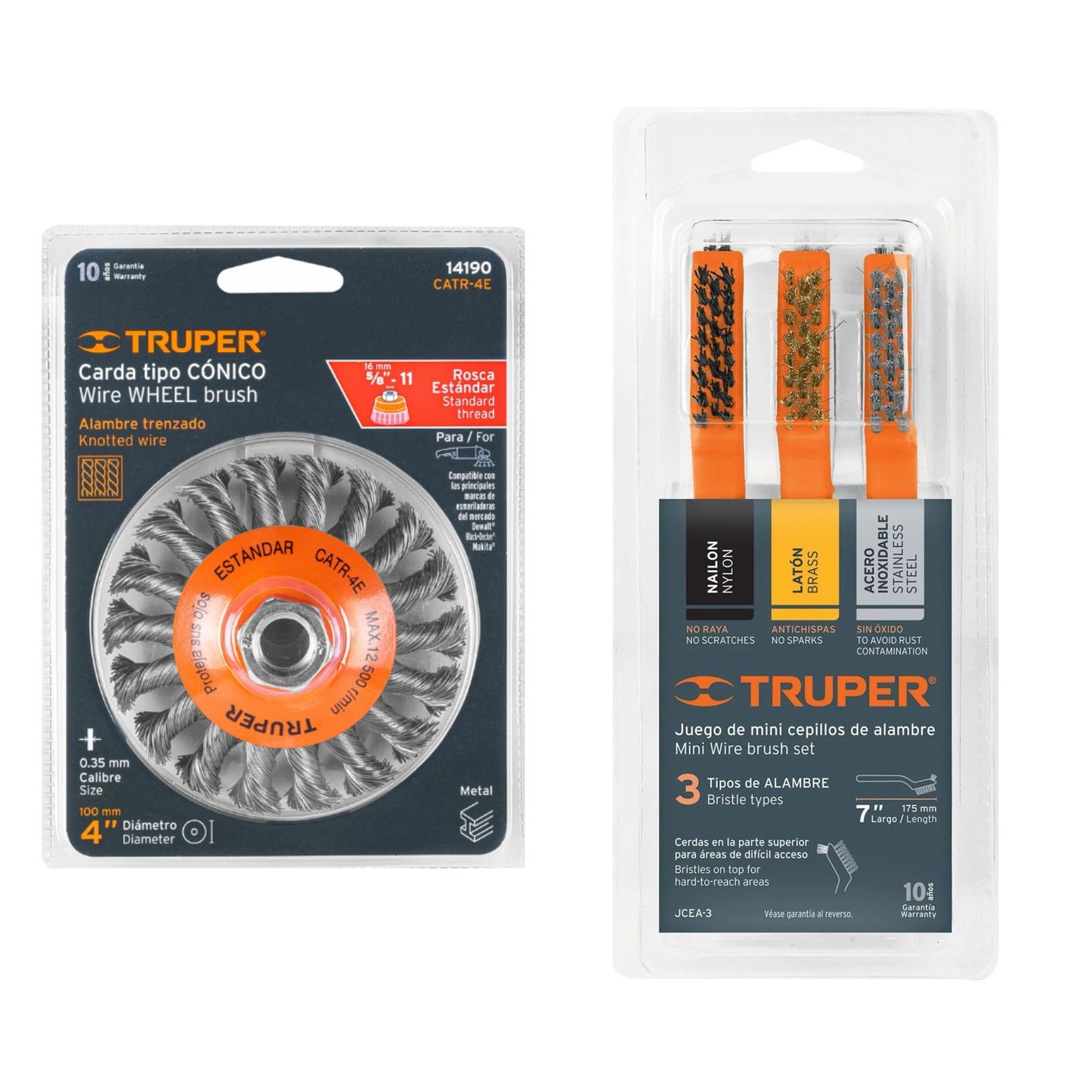 Truper wire wheel brush & mini wire brush set combo